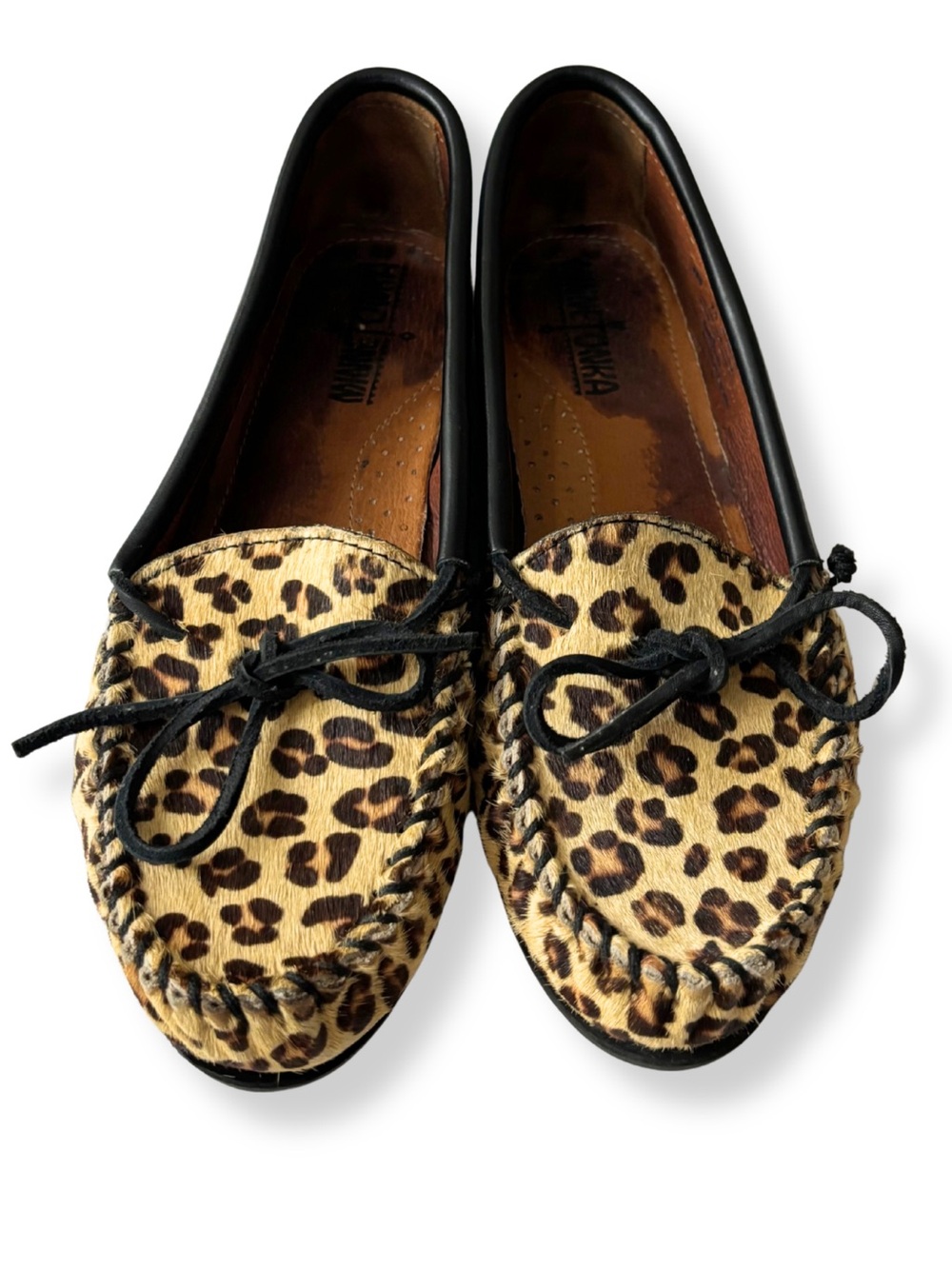 Minnetonka Leopard Calf Hair Moccasins Loafers Flats Size 7.5